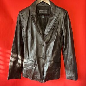Jaclyn Smith Classic Women's Brown Leather Blazer‎ Jacket Size 10
